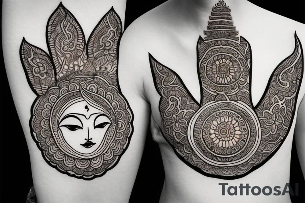 Henna geometric flower baby Buddha tattoo idea