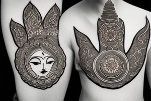 Henna geometric flower baby Buddha tattoo idea