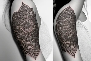 Henna flower that wraps around arm with baby Buddha tattoo idea