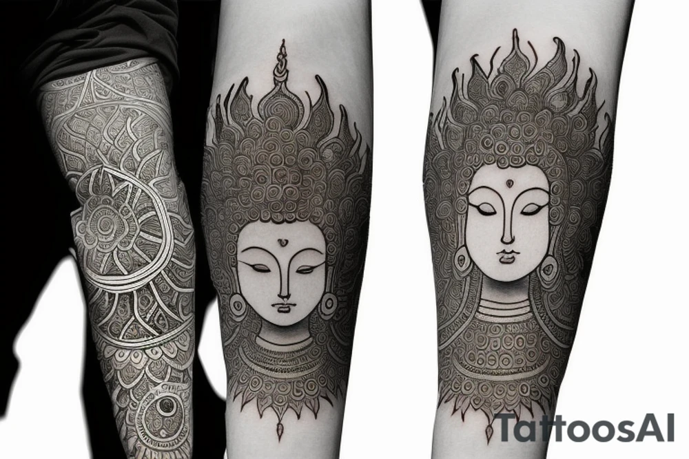 Henna Buddha that wraps around arm tattoo idea Henna Buddha that wraps around arm tattoo idea
