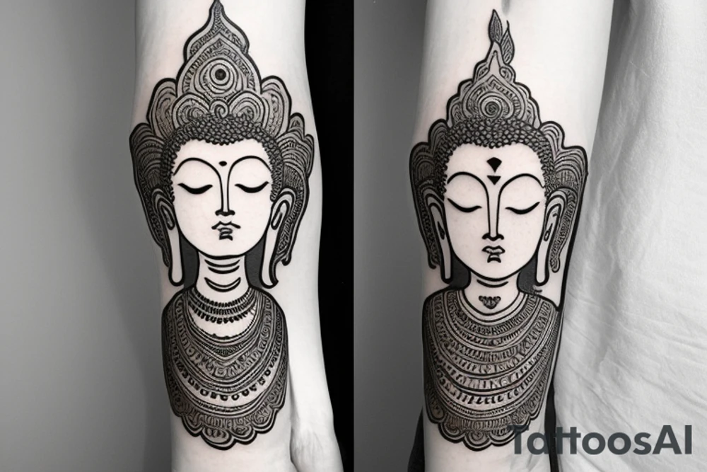 Henna Buddha that wraps around arm with black band through the middle tattoo idea