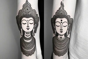 Henna Buddha that wraps around arm with black band through the middle tattoo idea