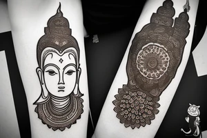 Henna Buddha that wraps around arm with black band through the middle tattoo idea