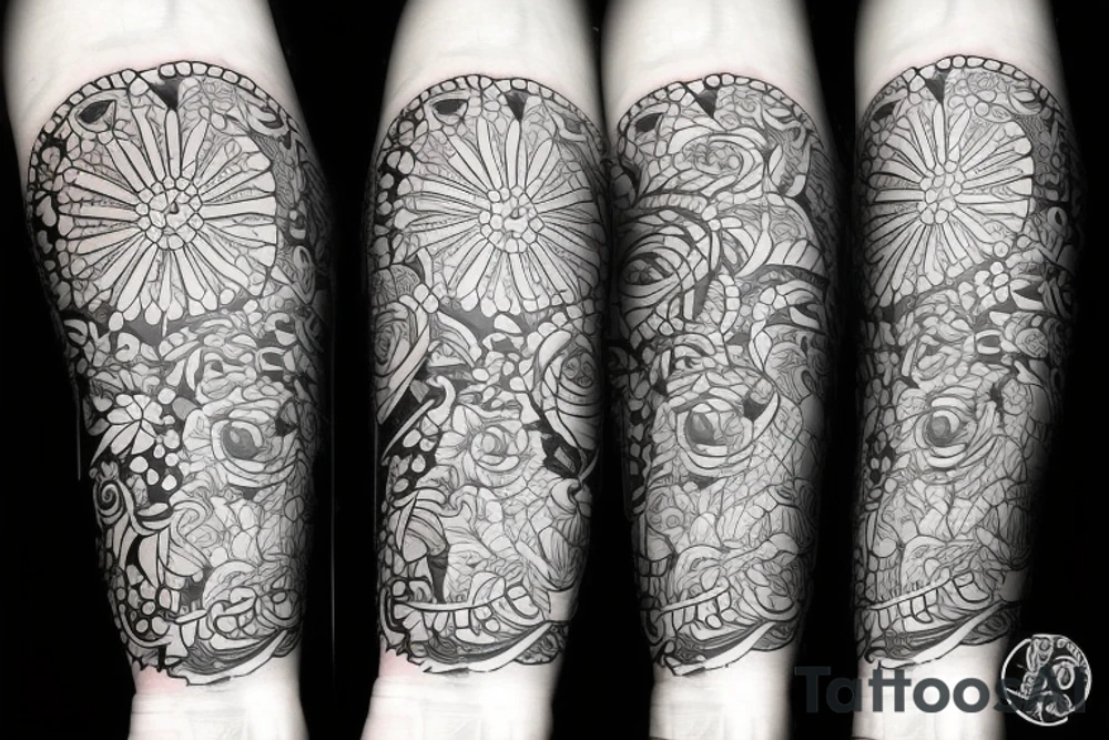 Flowers with a black band in the middle that wraps around arm tattoo idea