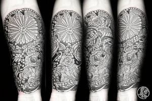 Flowers with a black band in the middle that wraps around arm tattoo idea
