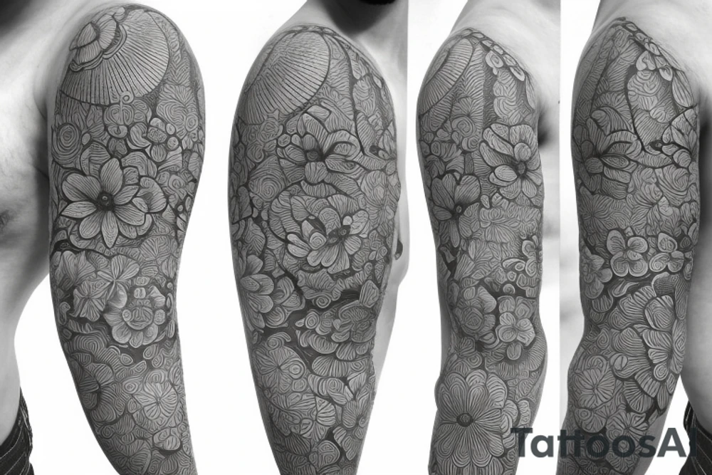 Soft edges flower pattern baby Buddha tattoo idea