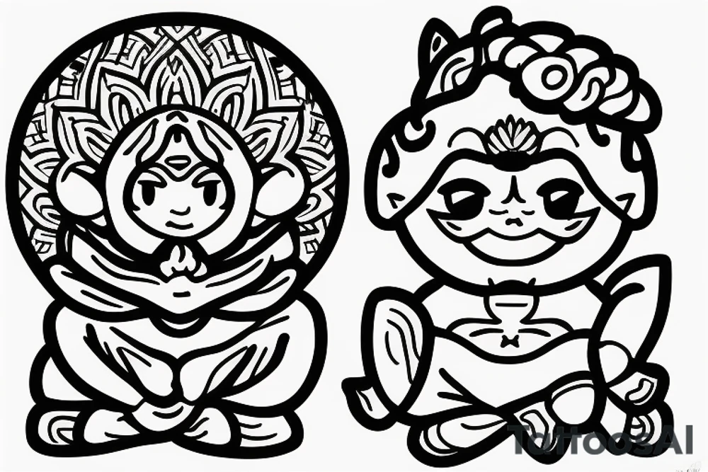 Soft edges flower pattern baby Buddha tattoo idea