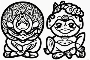 Soft edges flower pattern baby Buddha tattoo idea