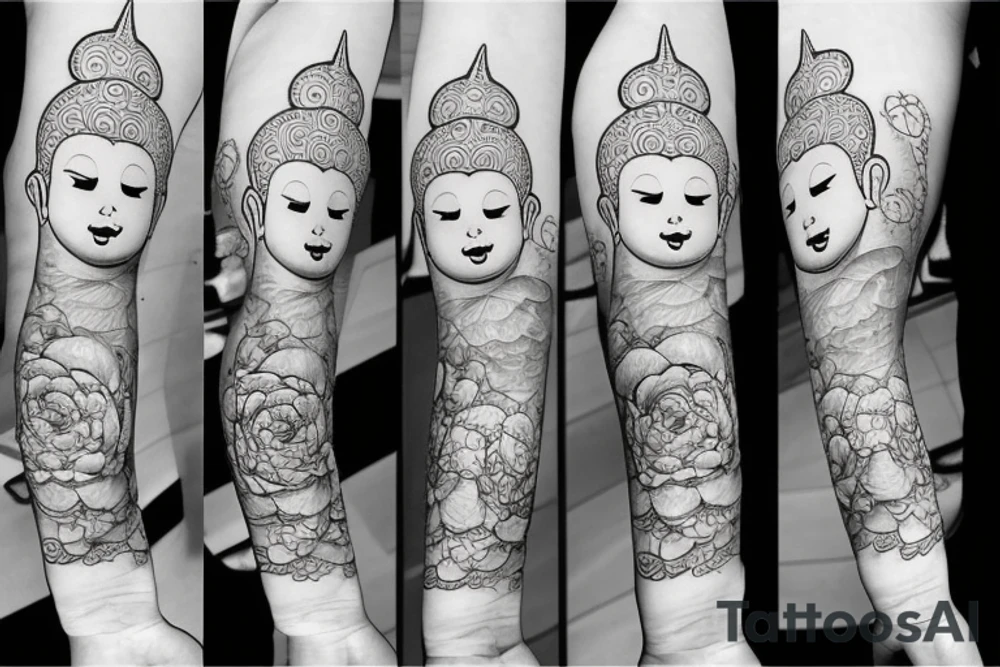 Forearm Soft edges flower pattern baby Buddha tattoo idea
