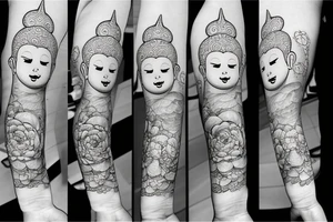 Forearm Soft edges flower pattern baby Buddha tattoo idea