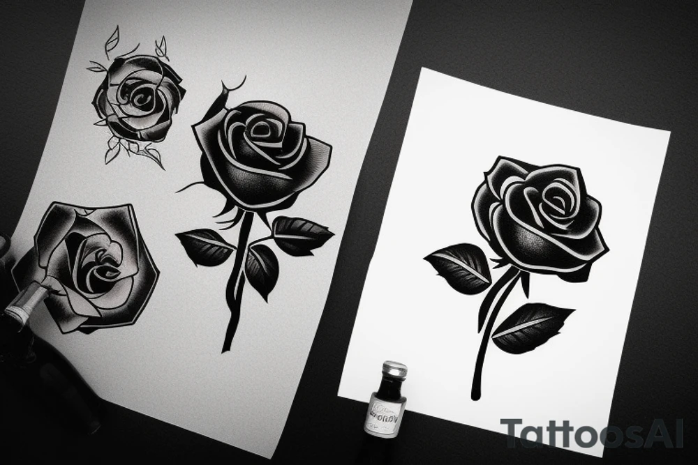 Black rose, planted in a wine bottle tattoo idea