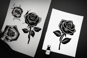 Black rose, planted in a wine bottle tattoo idea
