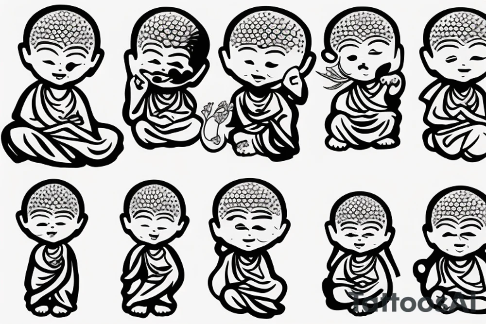 Baby Buddhist monk surrounded by flowers tattoo idea