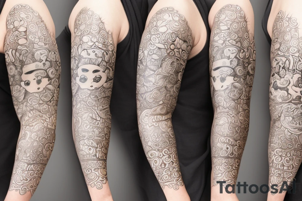 Baby Buddhist monk surrounded by flowers wrapped around forearm tattoo idea