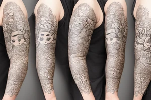 Baby Buddhist monk surrounded by flowers wrapped around forearm tattoo idea