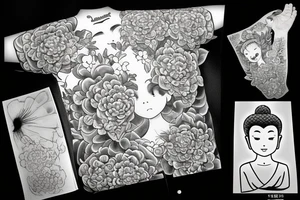 Baby Buddhist monk surrounded by flowers tattoo idea