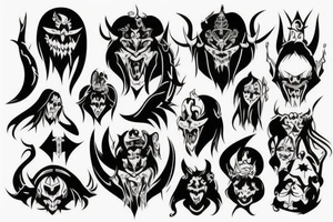 Gothic stile lines with a oni demon in the midlle tattoo idea