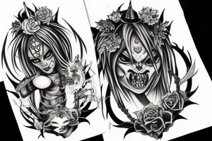 Gothic stile lines with a oni demon in the midlle tattoo idea