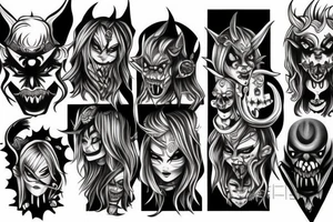 Gothic stile lines with a oni demon in the midlle tattoo idea