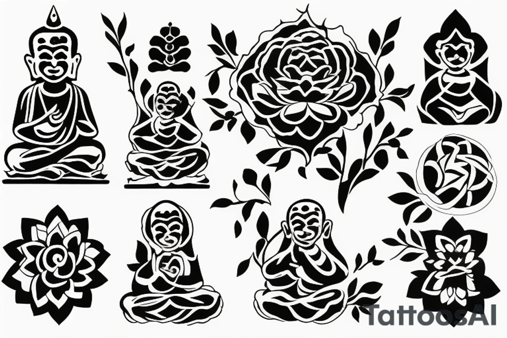 Baby Buddhist monk surrounded by flowers tattoo idea