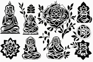 Baby Buddhist monk surrounded by flowers tattoo idea