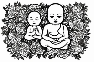 Baby Buddhist monk surrounded by flowers tattoo idea