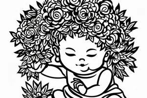Baby Buddhist monk surrounded by flowers tattoo idea
