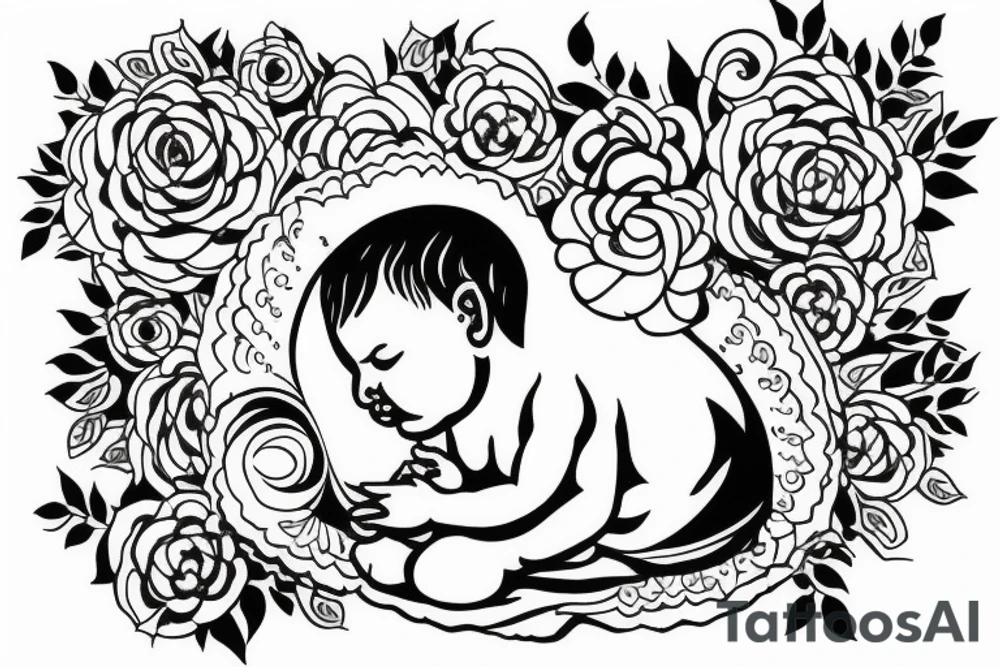 Baby Buddhist monk surrounded by flowers tattoo idea