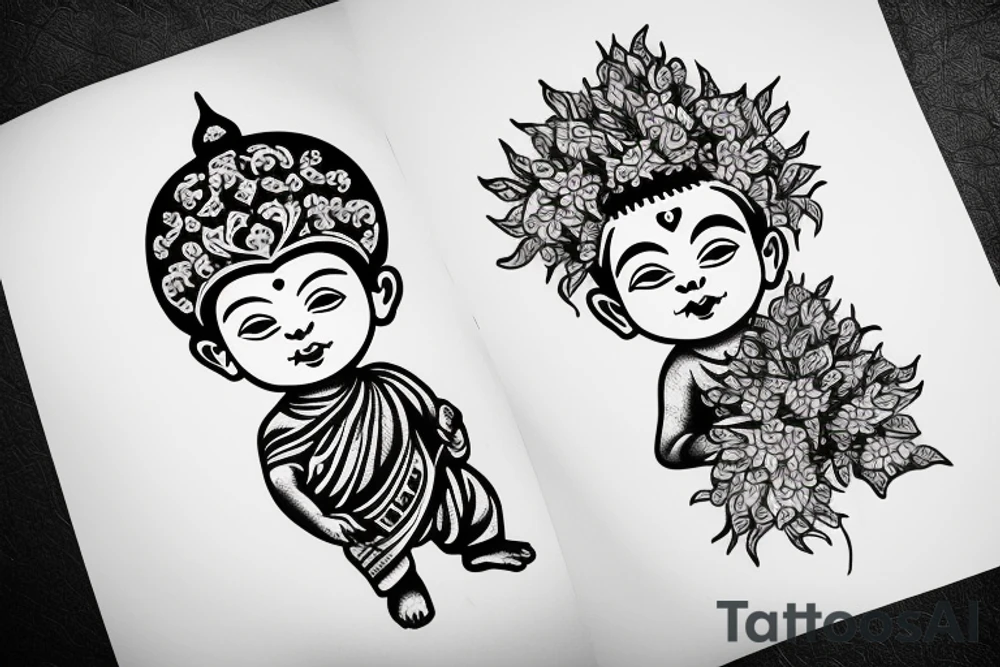 Baby Buddhist monk surrounded by flowers tattoo idea Baby Buddhist monk surrounded by flowers tattoo idea