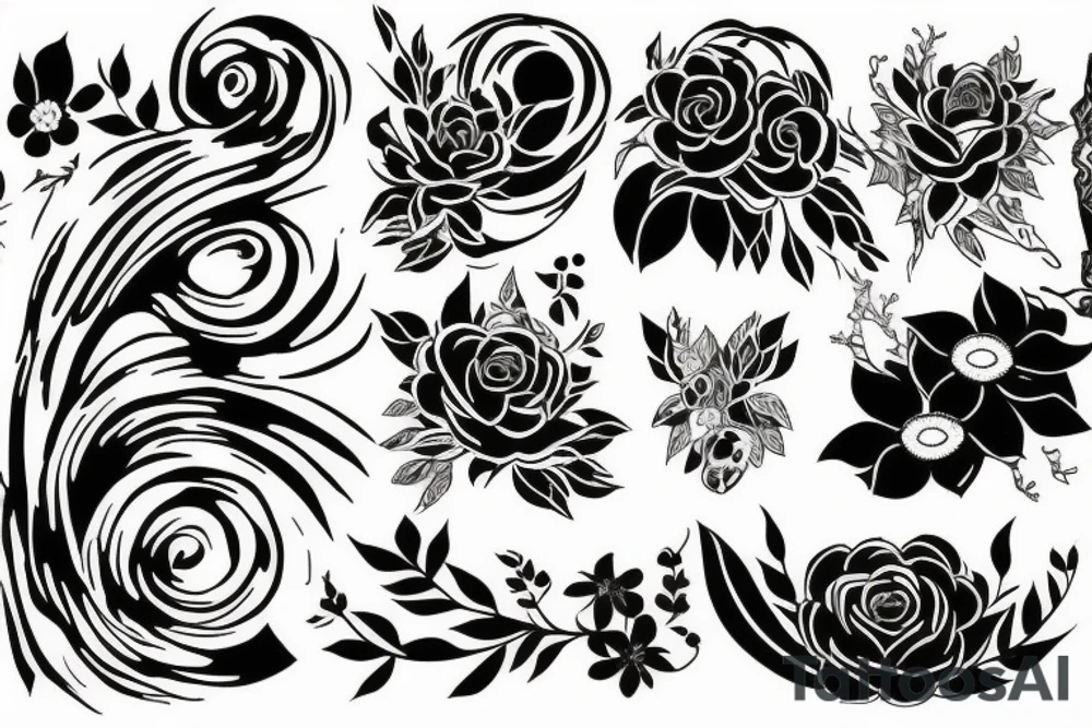 Black stripe surrounded by flowers tattoo idea Black stripe surrounded by flowers tattoo idea