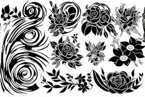 Black stripe surrounded by flowers tattoo idea