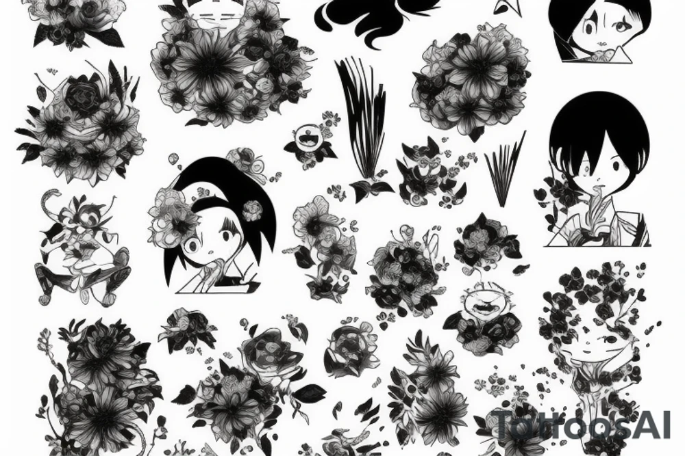 Black stripe surrounded by flowers tattoo idea Black stripe surrounded by flowers tattoo idea
