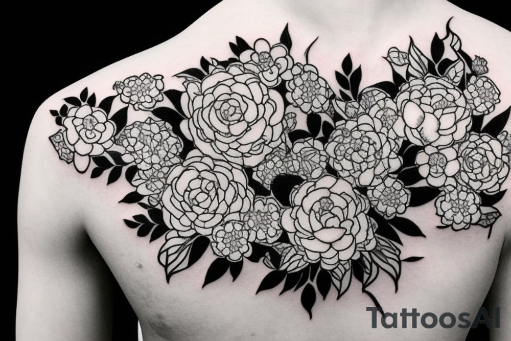 White on black stripe surrounded by flowers tattoo idea