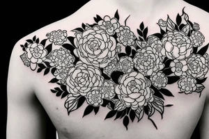 White on black stripe surrounded by flowers tattoo idea