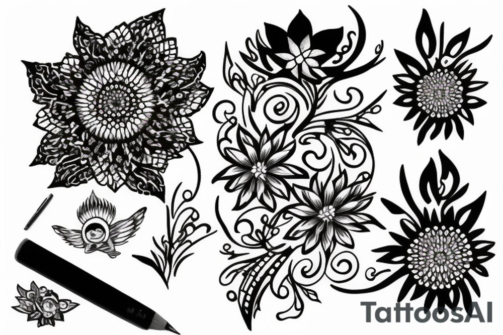 White flower on black stripe tattoo idea