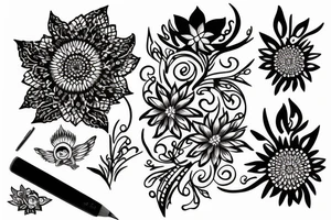 White flower on black stripe tattoo idea