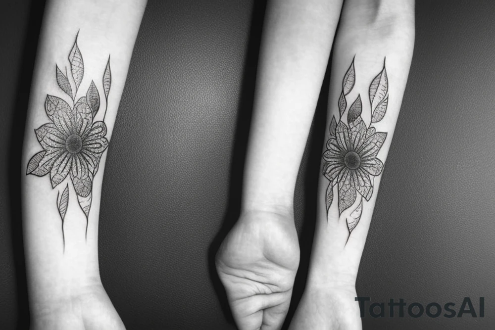 White flower on black stripe tattoo idea