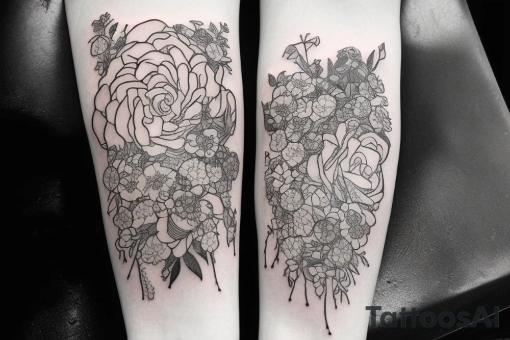 Long black rectangle surrounded by flowers tattoo idea Long black rectangle surrounded by flowers tattoo idea