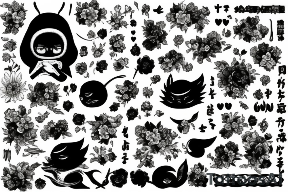 Long black rectangle surrounded by flowers tattoo idea Long black rectangle surrounded by flowers tattoo idea