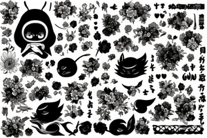 Long black rectangle surrounded by flowers tattoo idea