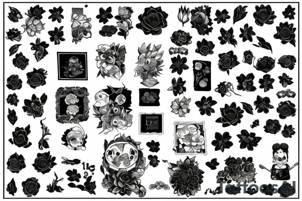 Solid rectangle surrounded by flowers tattoo idea Solid rectangle surrounded by flowers tattoo idea