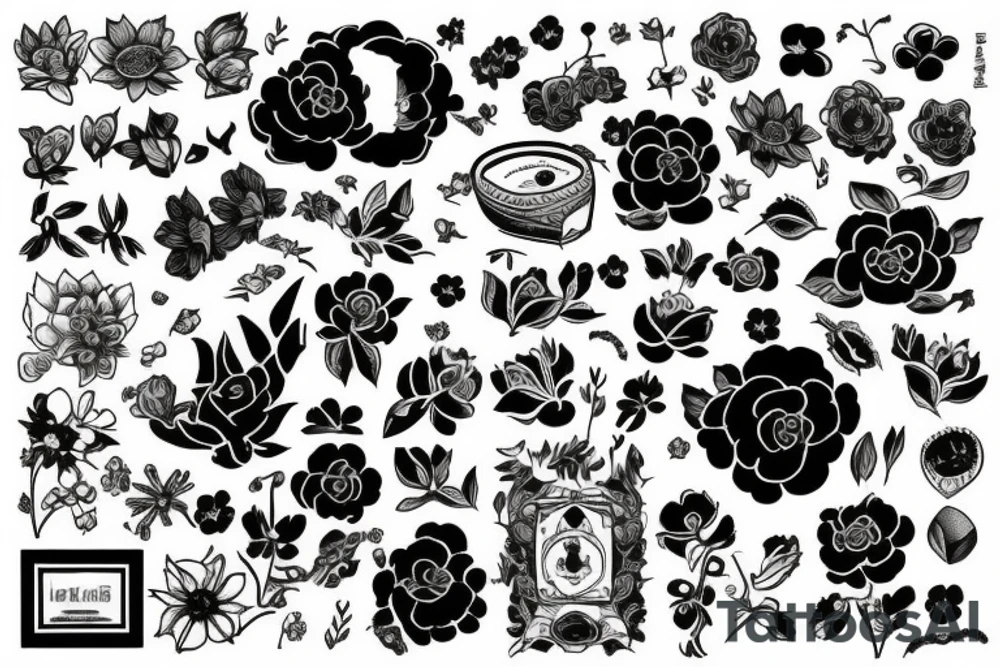 Solid rectangle surrounded by flowers tattoo idea Solid rectangle surrounded by flowers tattoo idea