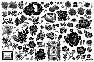 Solid rectangle surrounded by flowers tattoo idea