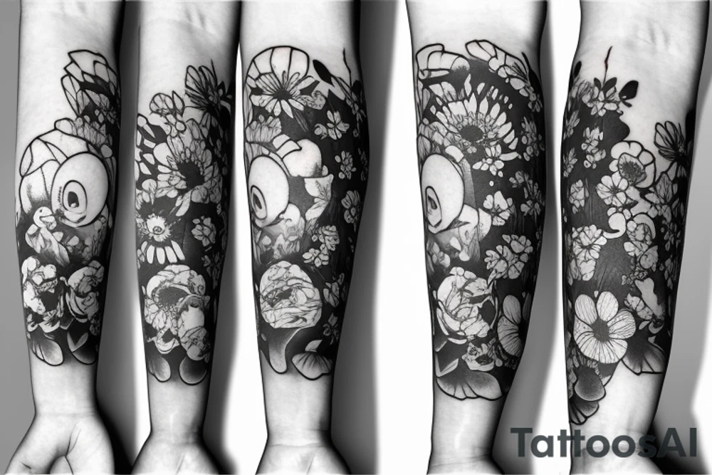 Band around forearm big flowers tattoo idea