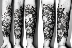 Band around forearm big flowers tattoo idea