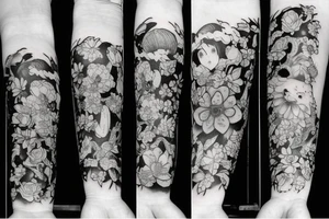 Band around forearm big flowers tattoo idea