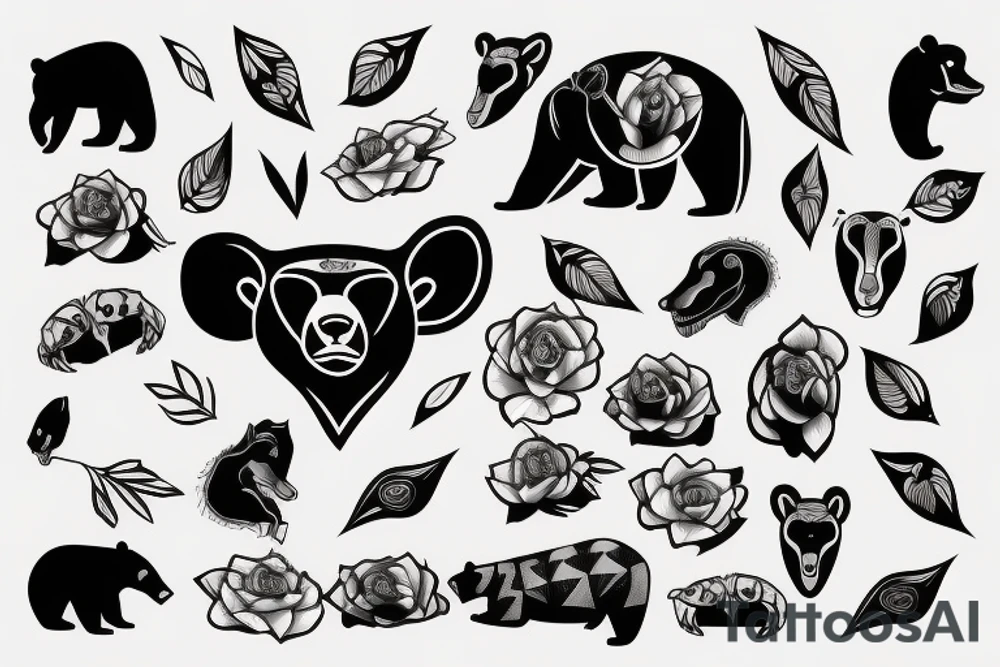 bear vector lines tattoo idea