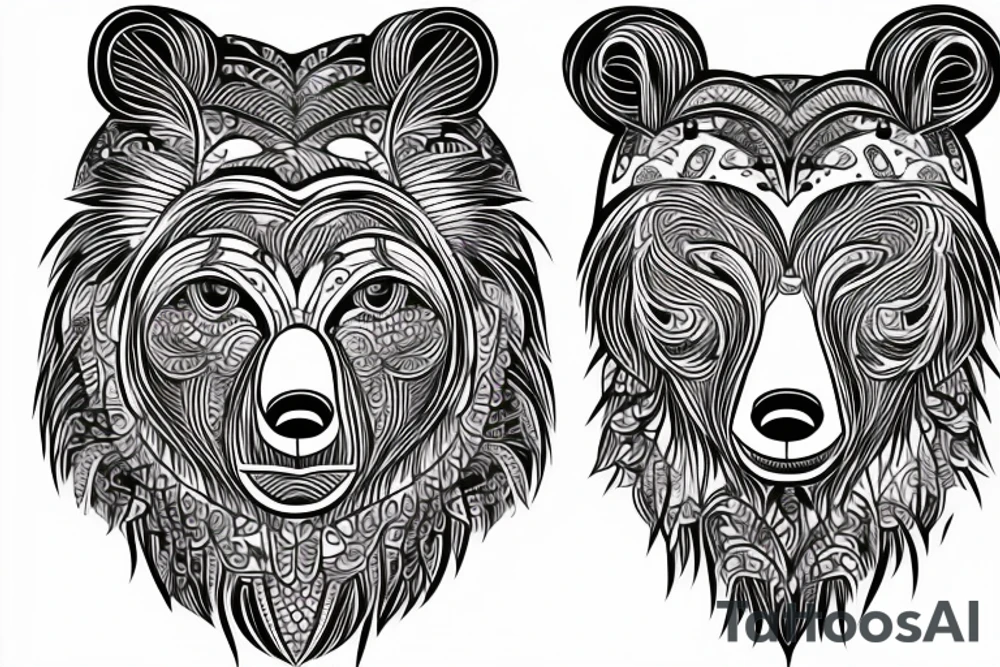 bear face 
vector lines tattoo idea