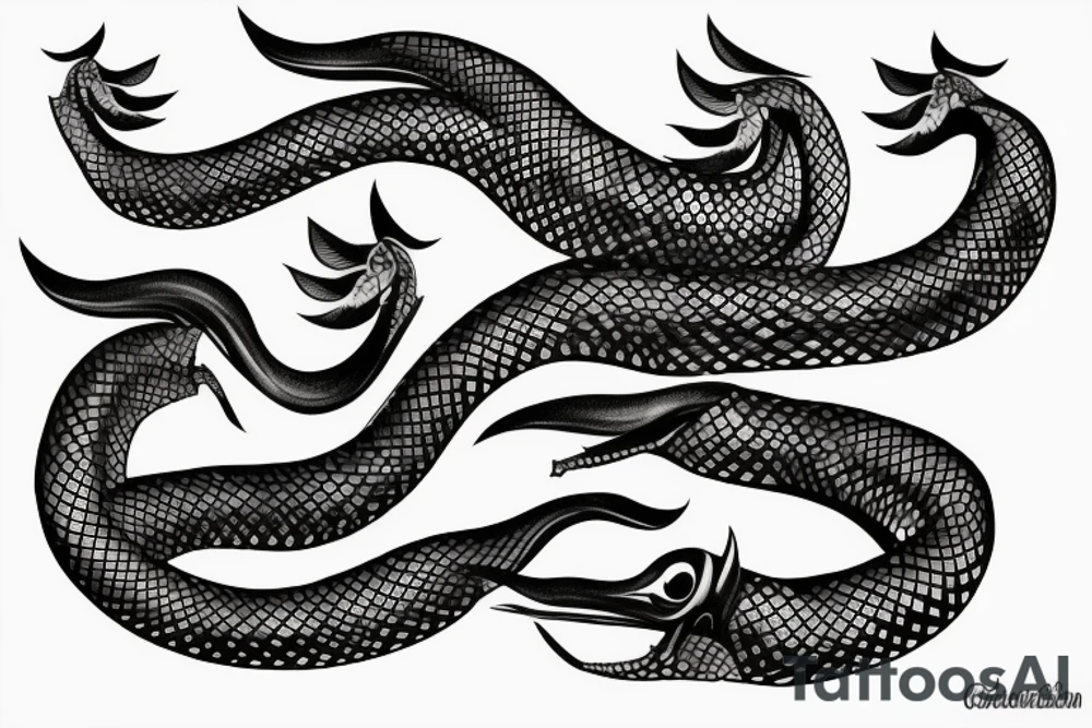 nordic sea serpent that wraps around nordic spears tattoo idea