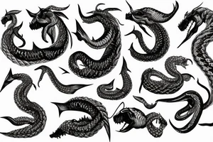 nordic sea serpent that wraps around nordic spears tattoo idea